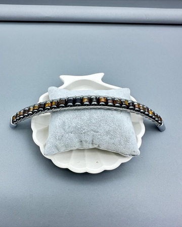 Çelik Klipsli Kaplangözü ve Hematit Doğaltaş Bileklik